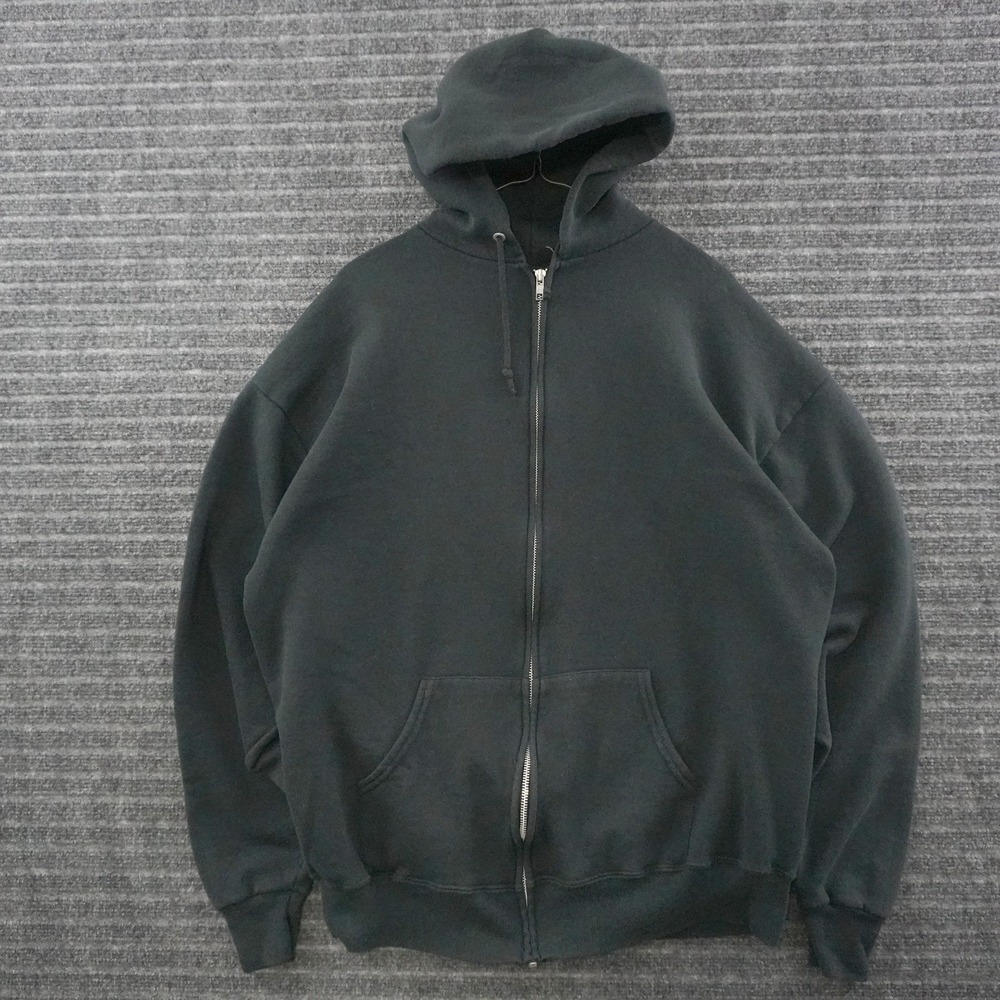 Vintage 90s Jerzees Zip Up Hoodie USA Made Mens L Black Nublend Fleece Blank